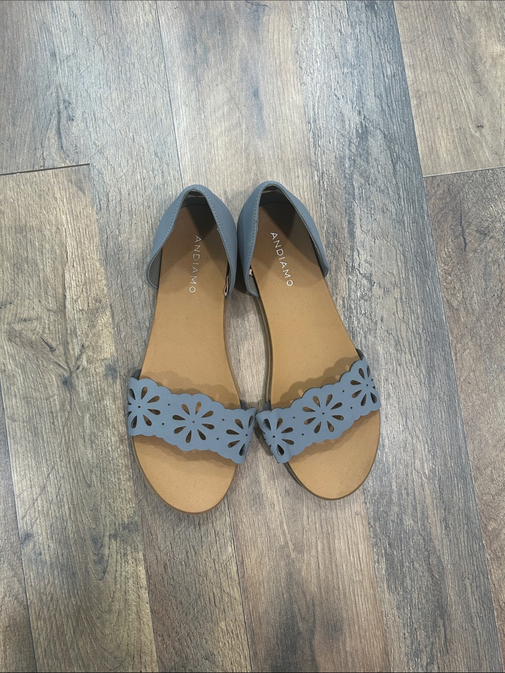 Andiamo Women's Light Blue Floral Laser-Cut Sandals